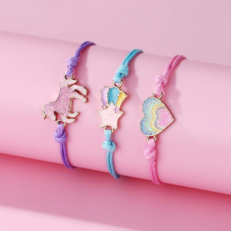 Unicorn-Rainbow-Heart Children's Bracelet Three-Pi