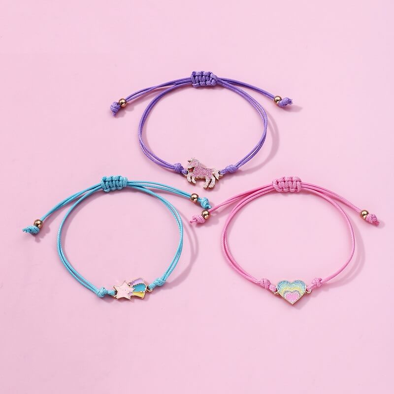 Unicorn-Rainbow-Heart Children's Bracelet Three-Pi