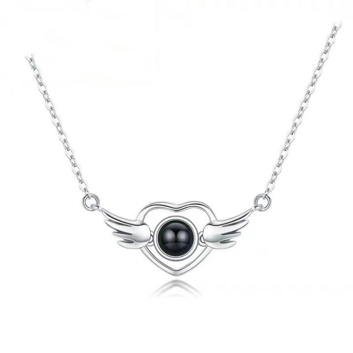 Heart and Wings Necklace with I Love You in 100 La