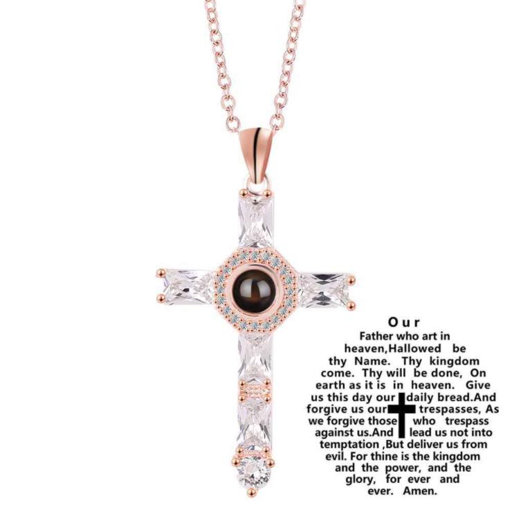 Cross Necklace with Lords Prayer Inside