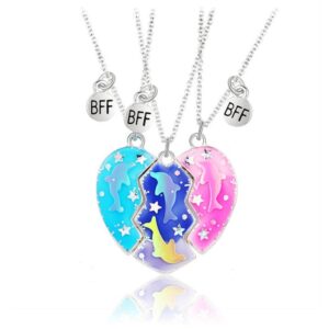 Set of 3 Best Friends Dolphin Heart Necklaces
